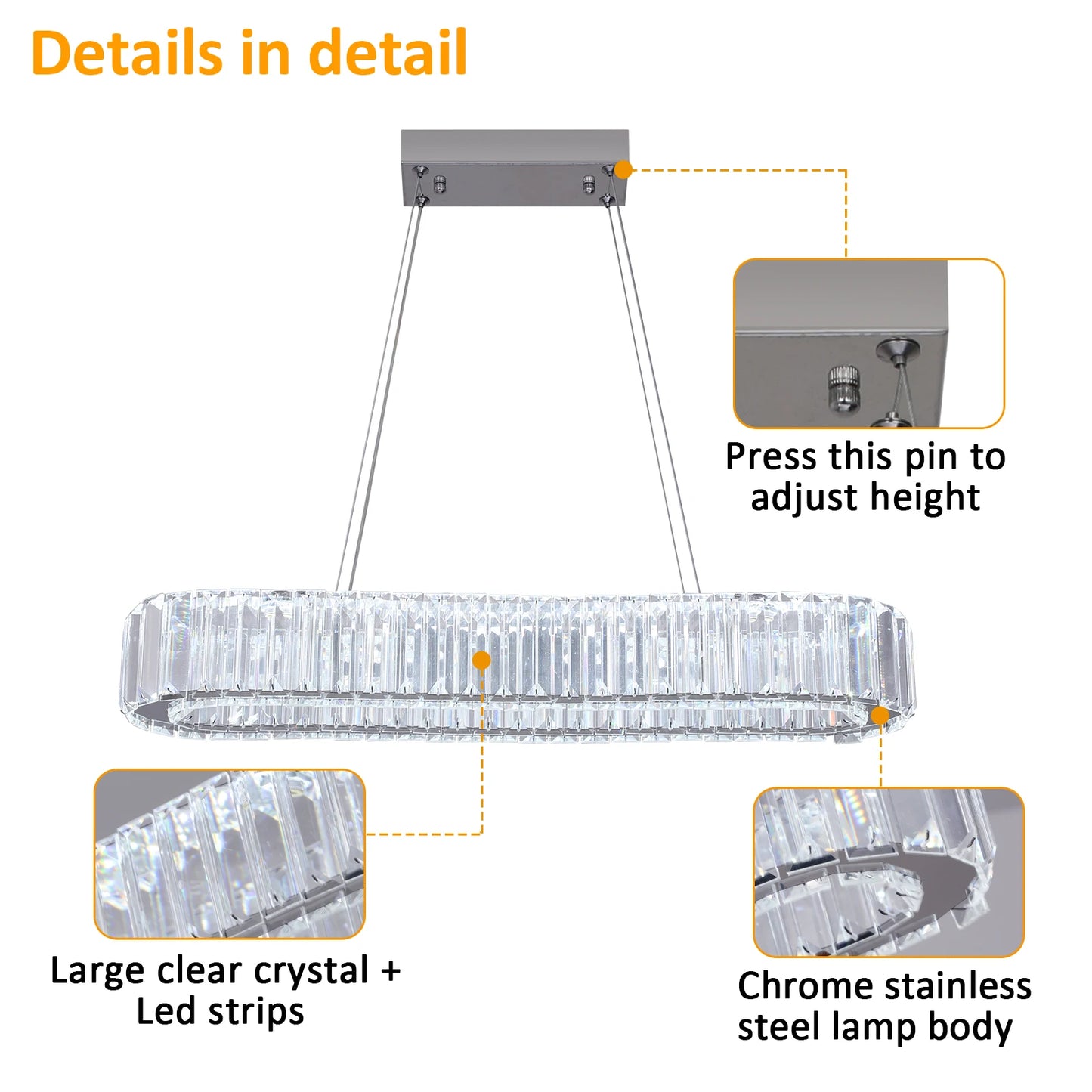 VETRULUS Modern Pendant Light Luxury Crystal Oval Design Led Chandelier Ceiling Lamp Hanging Fixture Living Bedroom Hotel Remote