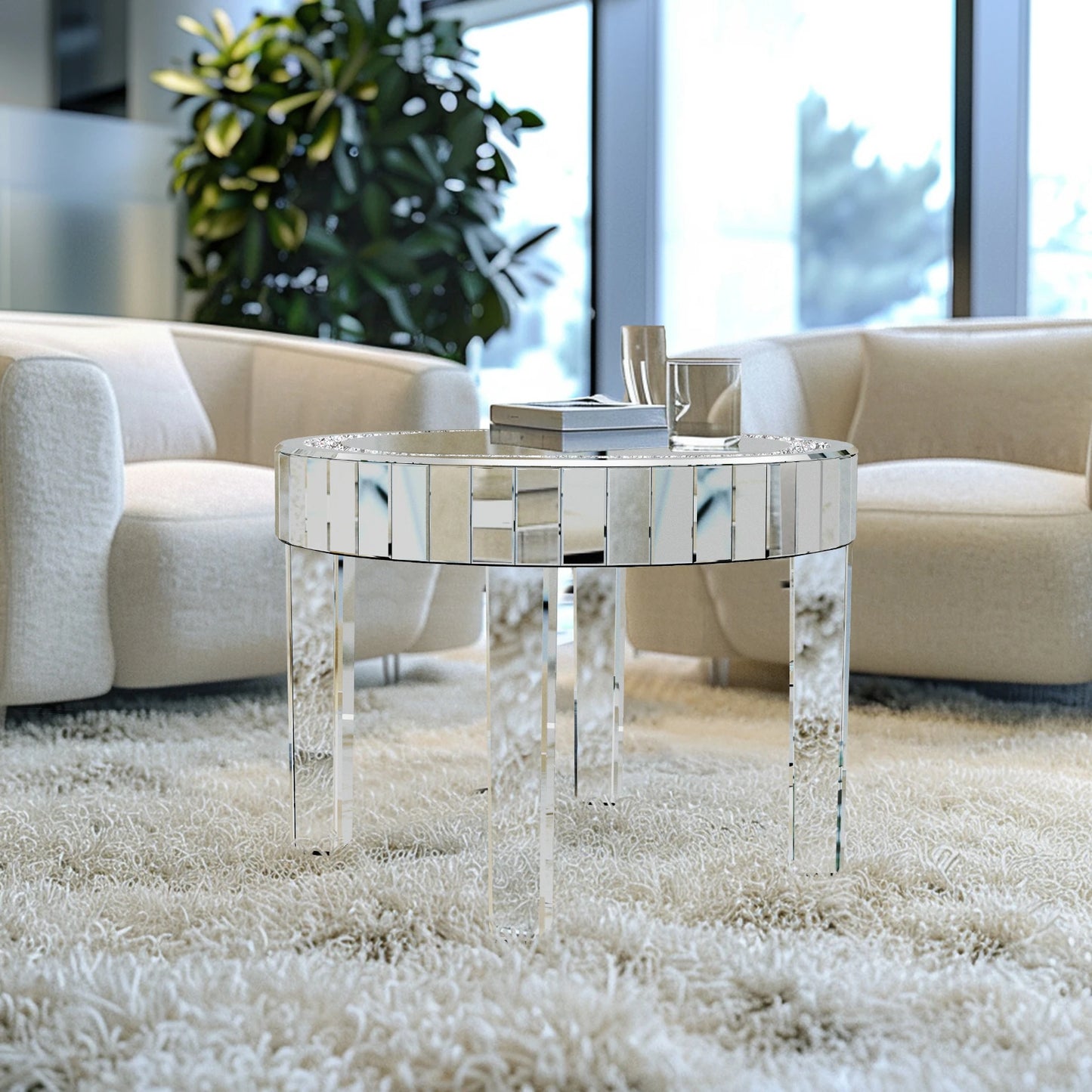 Luxury Mirrored Round Side Table