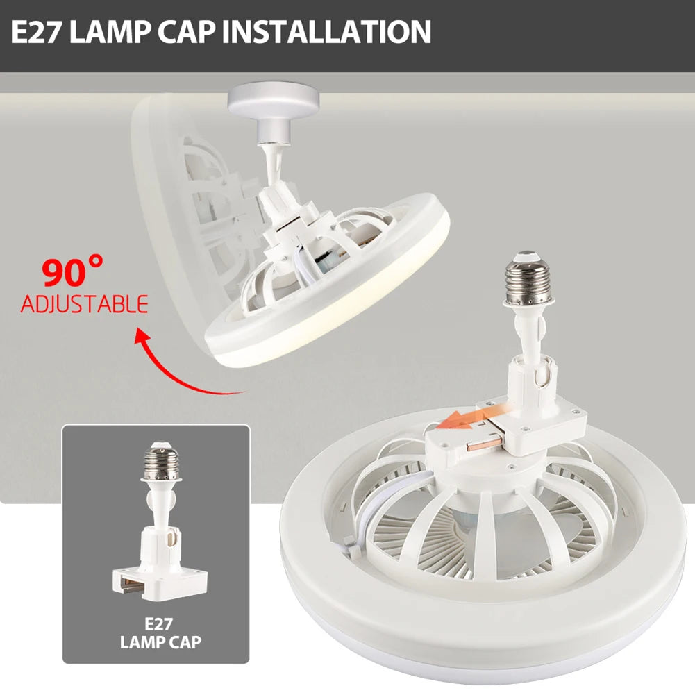 2 In 1 Silent Ceiling Fan Light with Remote Control 3 Speeds Fan Light Dimming Three Color Light for Home Living Room Bedroom