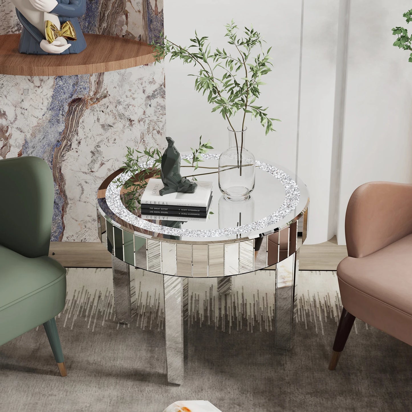 Luxury Mirrored Round Side Table