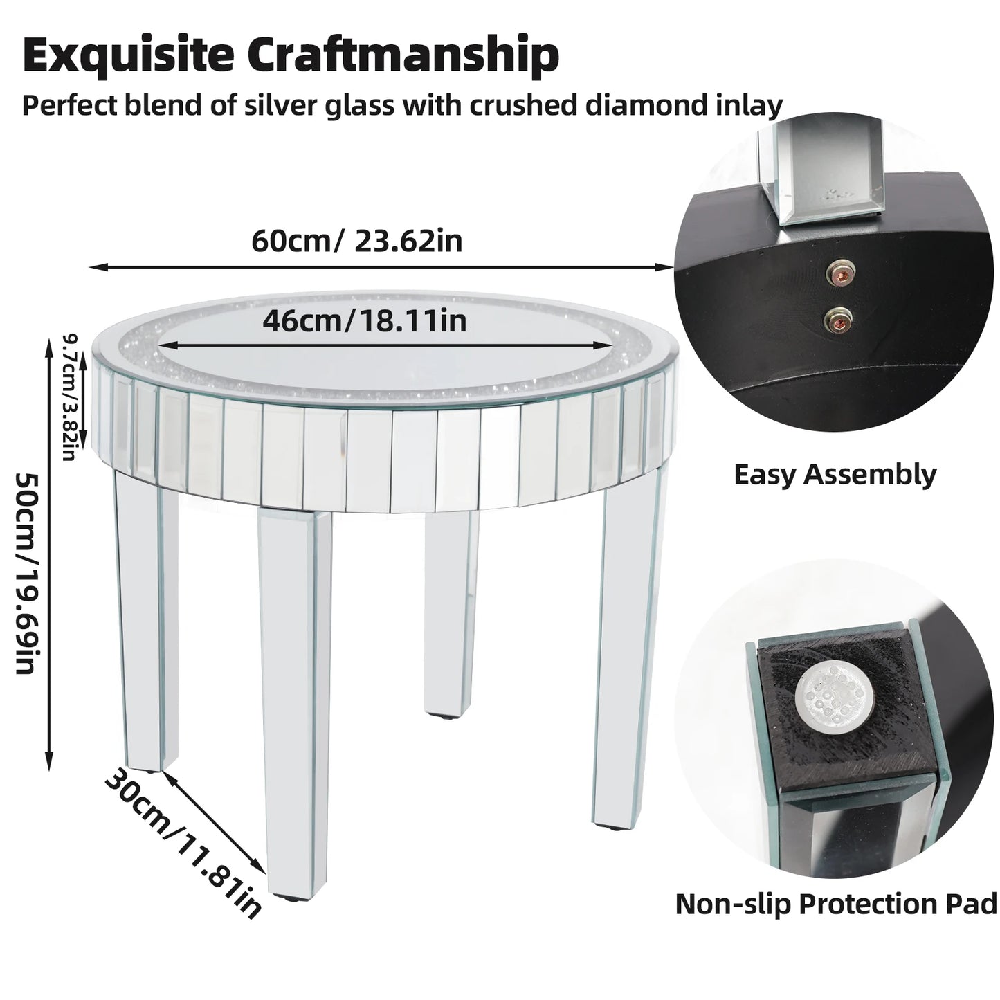 Luxury Mirrored Round Side Table