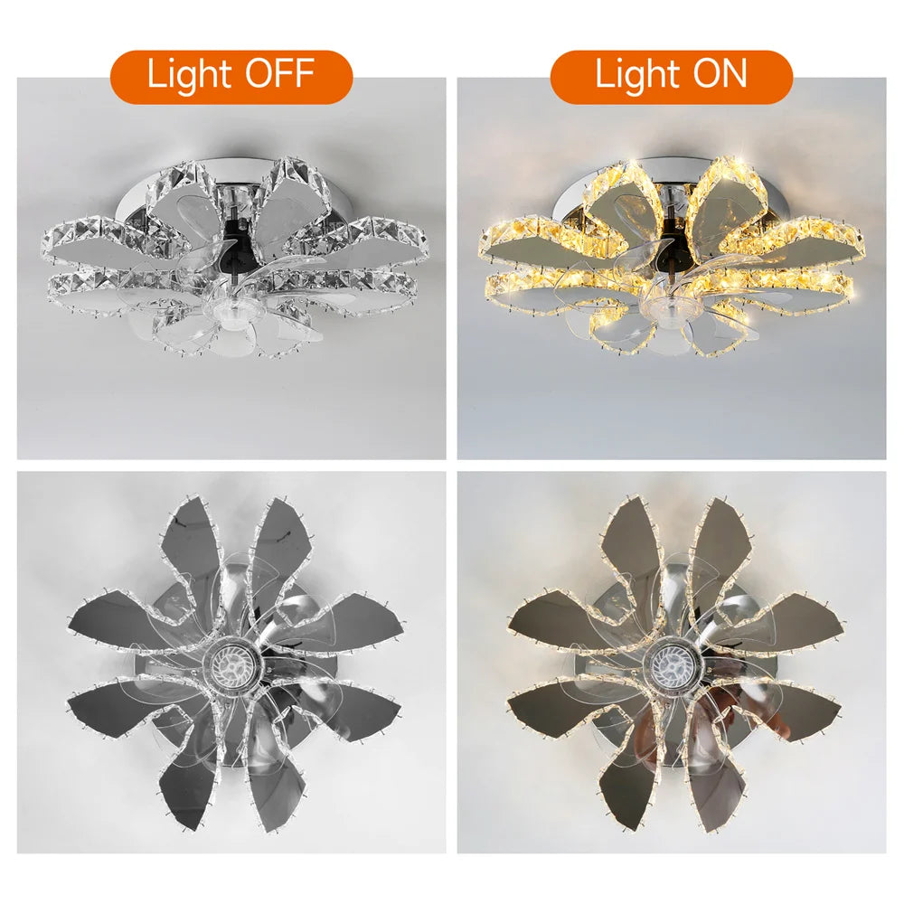 Modern Ceiling Fan Lamp APP Remote Control Crystal Led Chandelier Fan Light Bedroom Living Room Home Appliance Decor Fixture