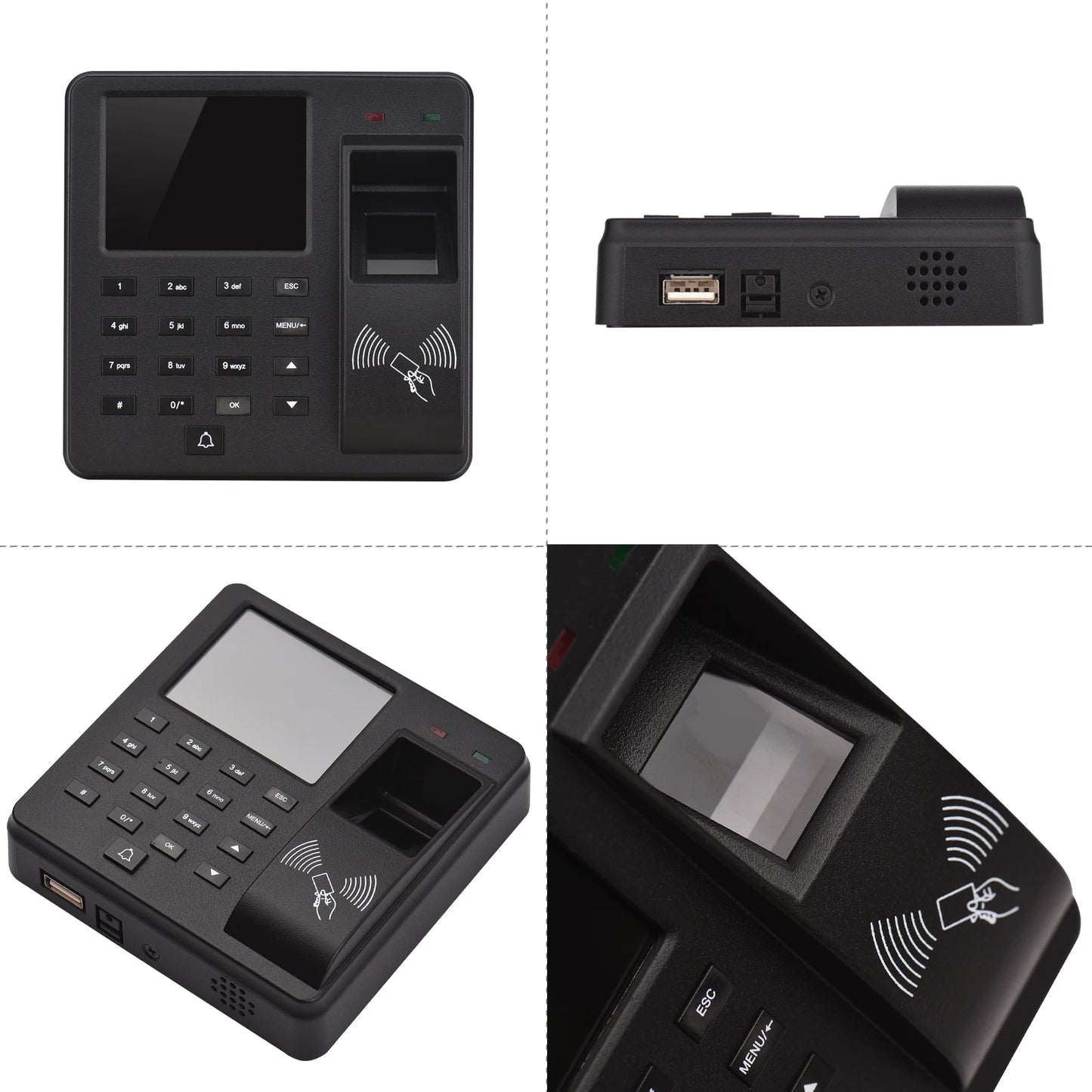 Access Control Time Attendance Machine Fingerprint/Password/ID Card Recognition Time Clock with 2.4 Inch Display Screen Employee