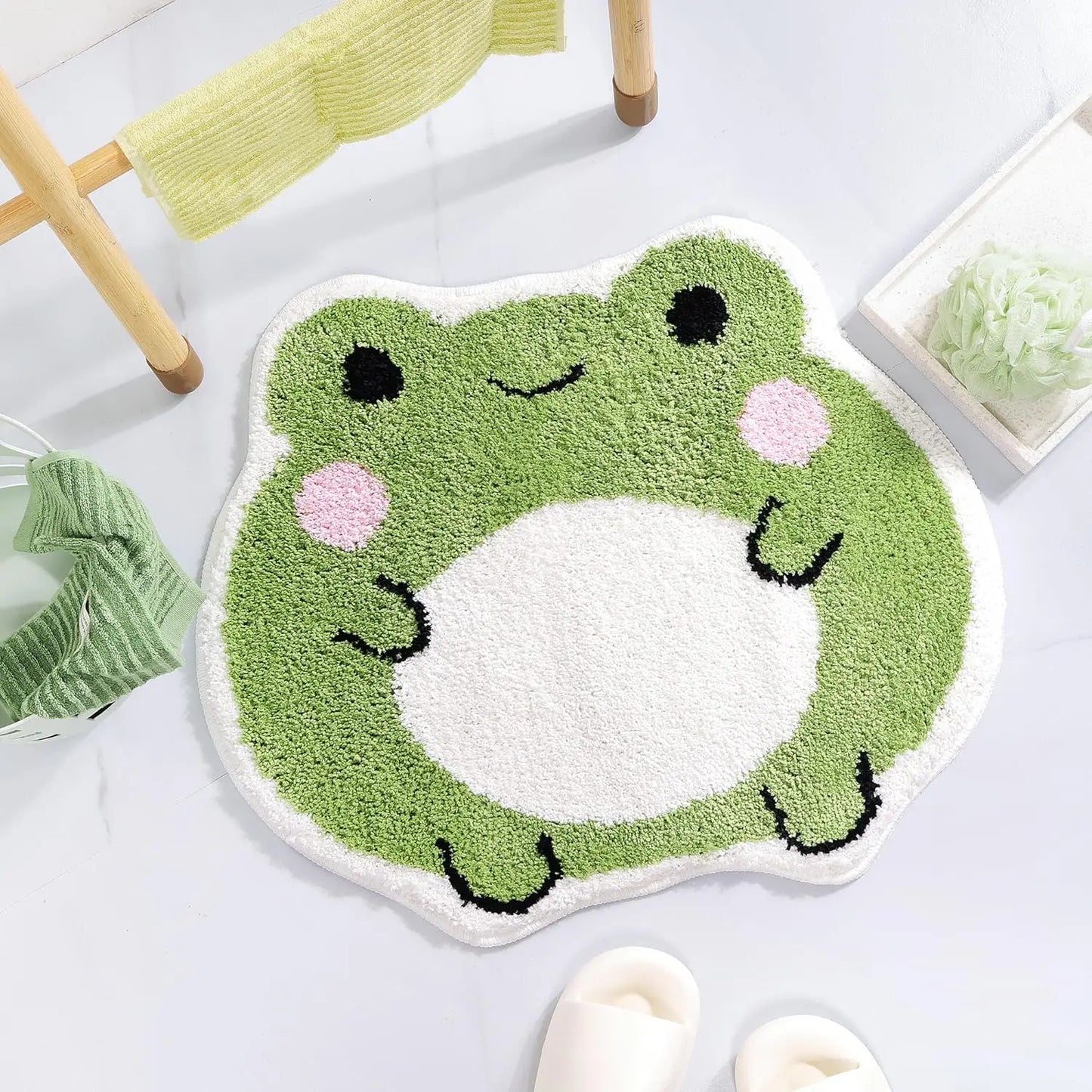 Cute Bath Mat Non Slip Frog Bath Rug for Bathroom,Luxury Absorbent Mats,Machine Washable Shaggy Soft Rugs Bathroom Decor