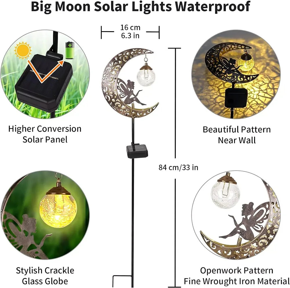 Solar Garden Lights Outdoor Decor Moon Fairy Crackle Glass Lights Waterproof UK