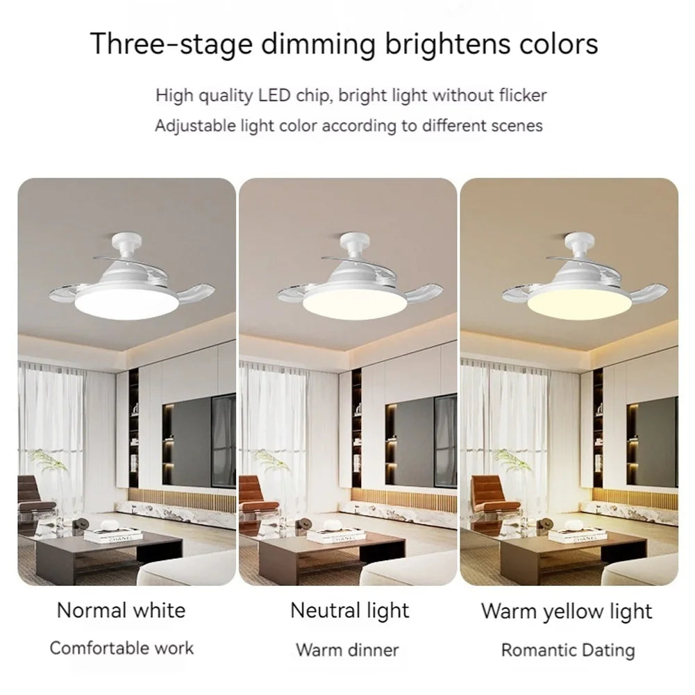 30/60W Lighted Ceiling Fan Ultra-quiet Invisible With Remote Control Retractable Blades Hall Screw Fan Light LED Chandelier Fan