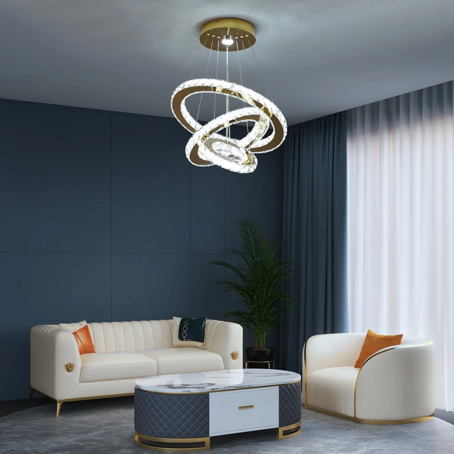 Luxury Rings Pendant Light LED Crystal Ceiling Lamp Modern Home Decor Lustre Living Dining Room Chandelier Indoor Lumin Fixture