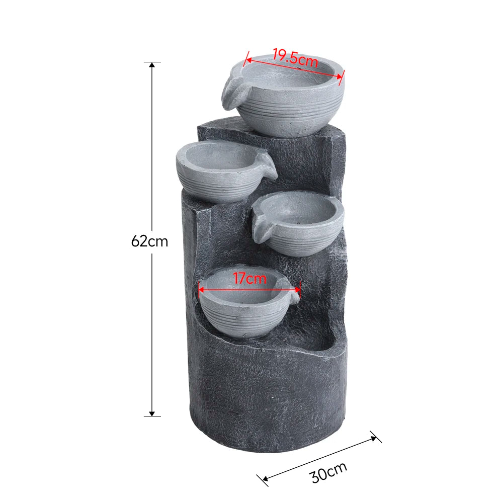 【Breeins】Rustic Outdoor Floor Water Fountain High with LED Light Cascading Bowls for Garden Patio Backyard