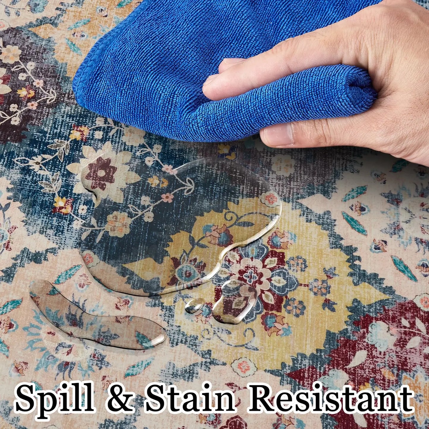 Large Vintage Persian Area Rug - Machine Washable Rectangle Soft Rugs for Living Room, Bedroom, Kitchen, Office Anti-Slip Non Sh