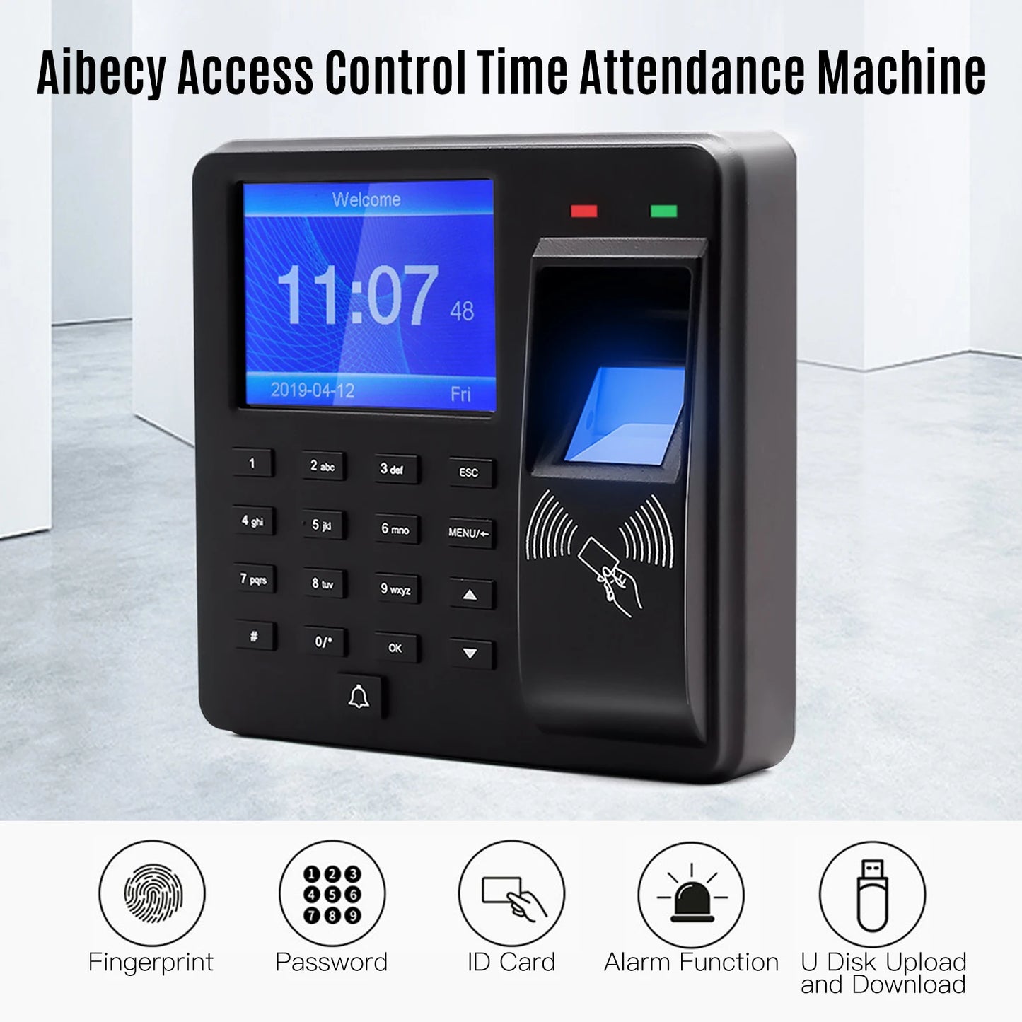 Access Control Time Attendance Machine Fingerprint/Password/ID Card Recognition Time Clock with 2.4 Inch Display Screen Employee