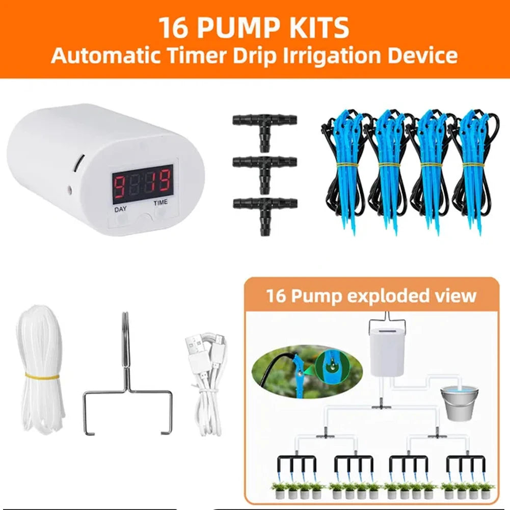 Automatic Watering Pump Controller 2/8/16 Heads Pump Self-Watering Kit Indoor Plant Watering Device Garden Self-Watering Tool
