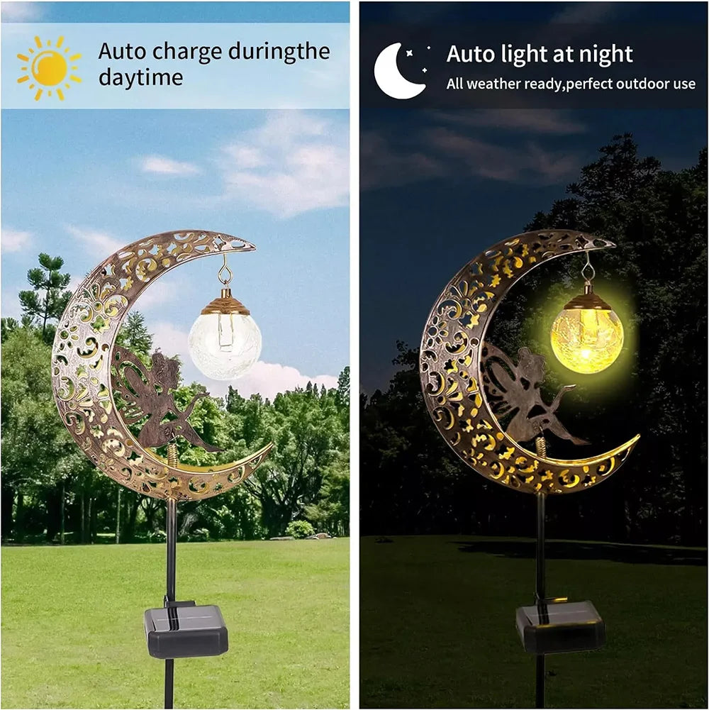 Solar Garden Lights Outdoor Decor Moon Fairy Crackle Glass Lights Waterproof UK