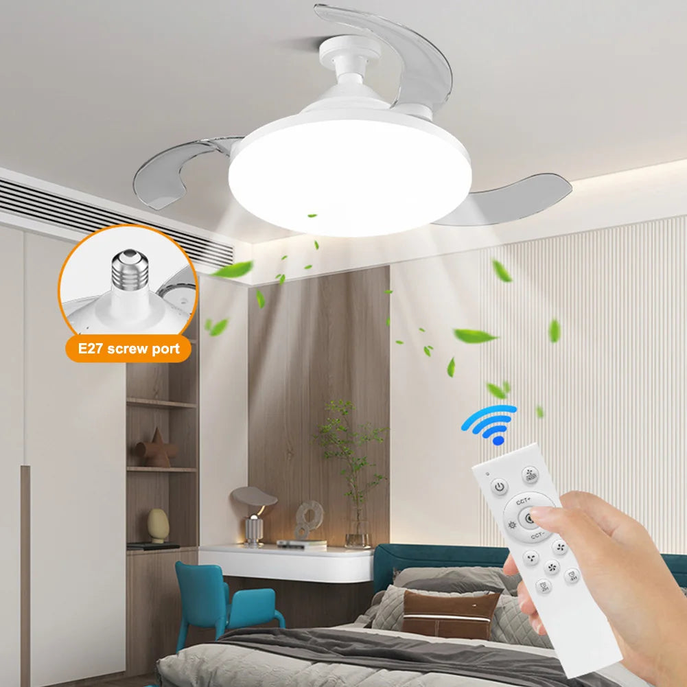 30/60W Lighted Ceiling Fan Ultra-quiet Invisible With Remote Control Retractable Blades Hall Screw Fan Light LED Chandelier Fan