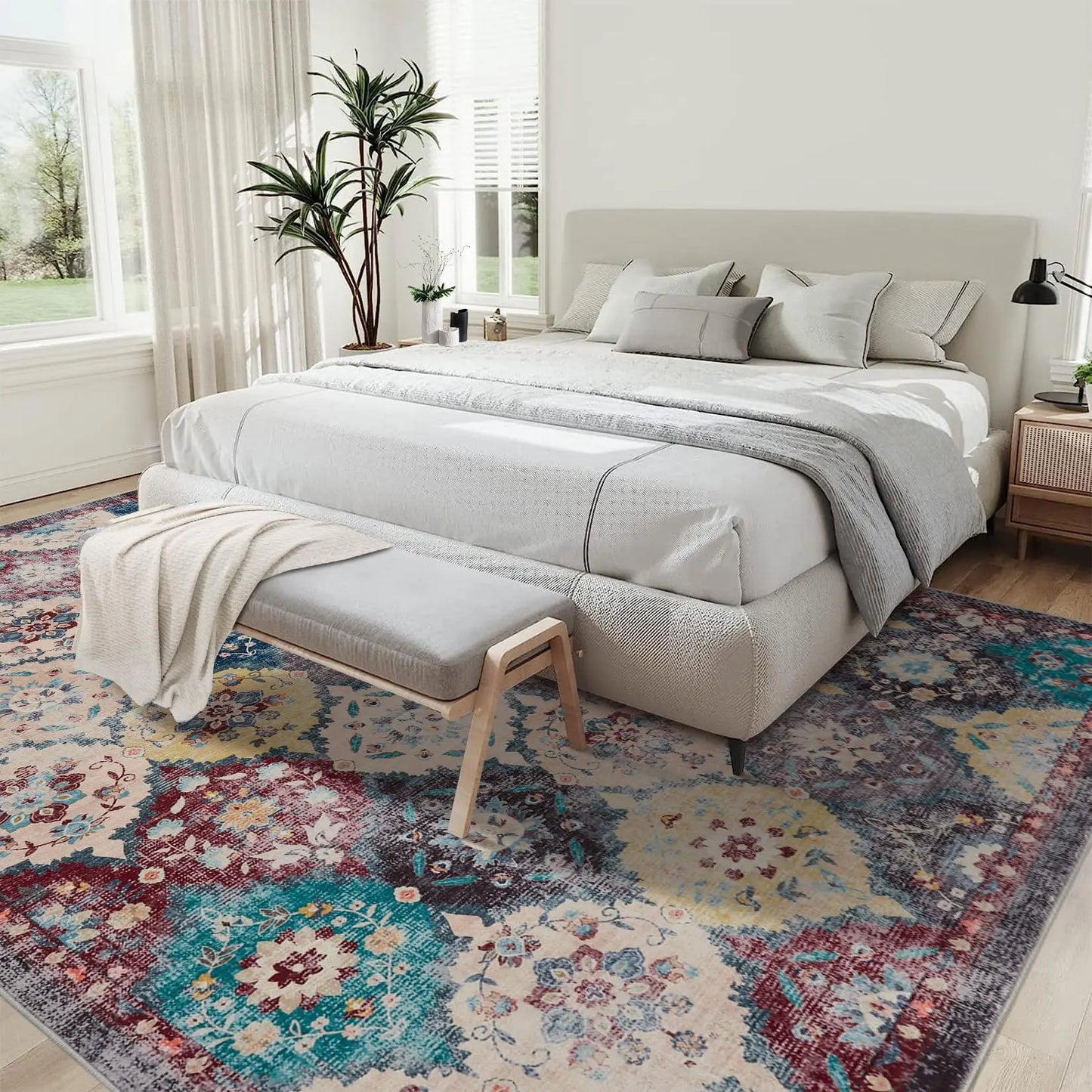 Large Vintage Persian Area Rug - Machine Washable Rectangle Soft Rugs for Living Room, Bedroom, Kitchen, Office Anti-Slip Non Sh