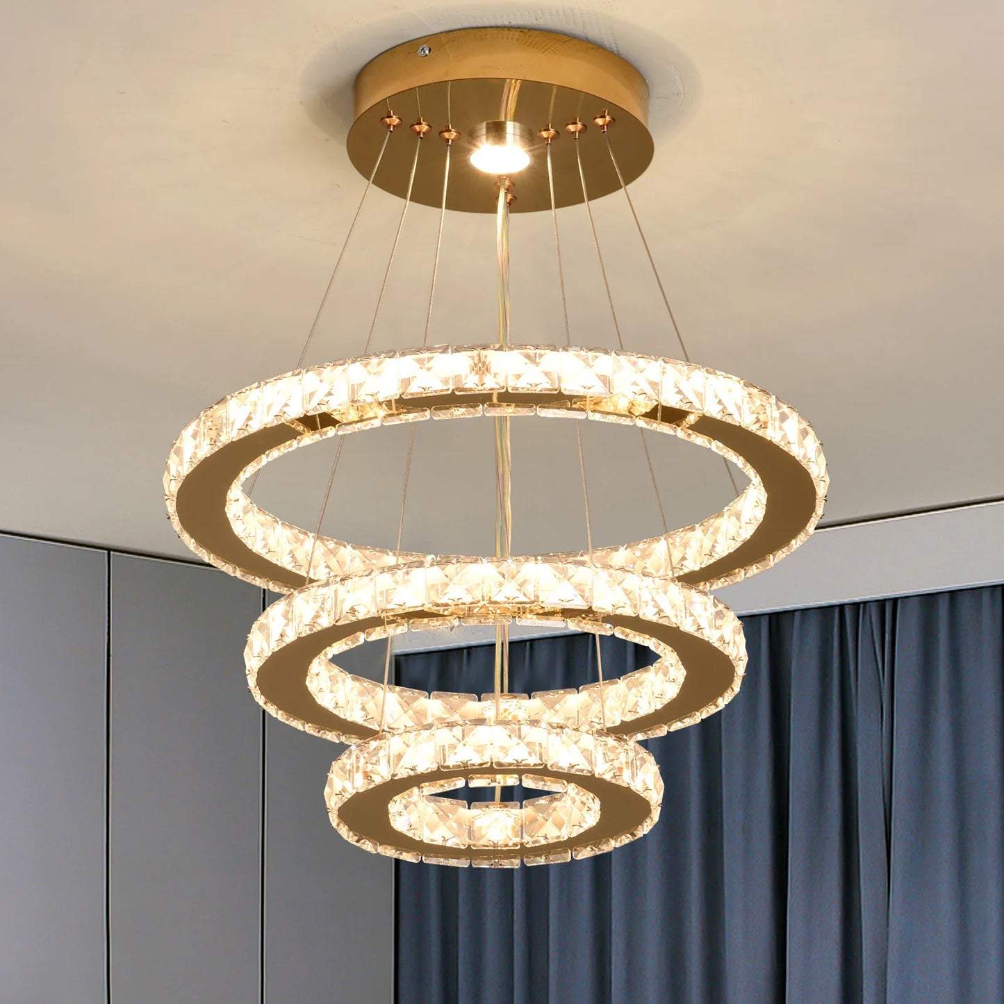 Luxury Rings Pendant Light LED Crystal Ceiling Lamp Modern Home Decor Lustre Living Dining Room Chandelier Indoor Lumin Fixture