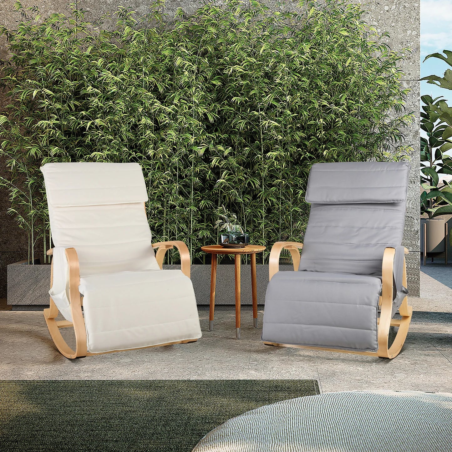 Getone Rocking Chair, Resting Armchair, Nursing Chair with Armrests Footrest for Bedroom Living Room, White / Grey 2 Colors