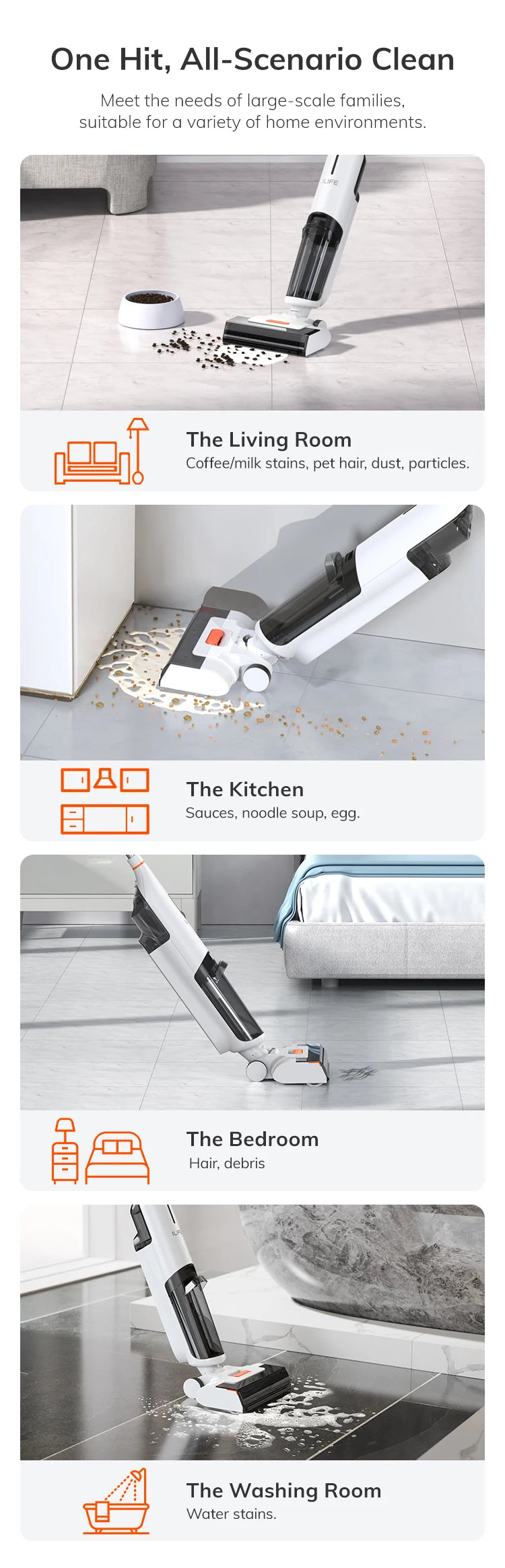 Ilife W90 Cordless Wireless Wet Dry Smart Mop Washing, 5500Pa Suction, 1 Min Self Cleaning, Large Dual Water Tank
