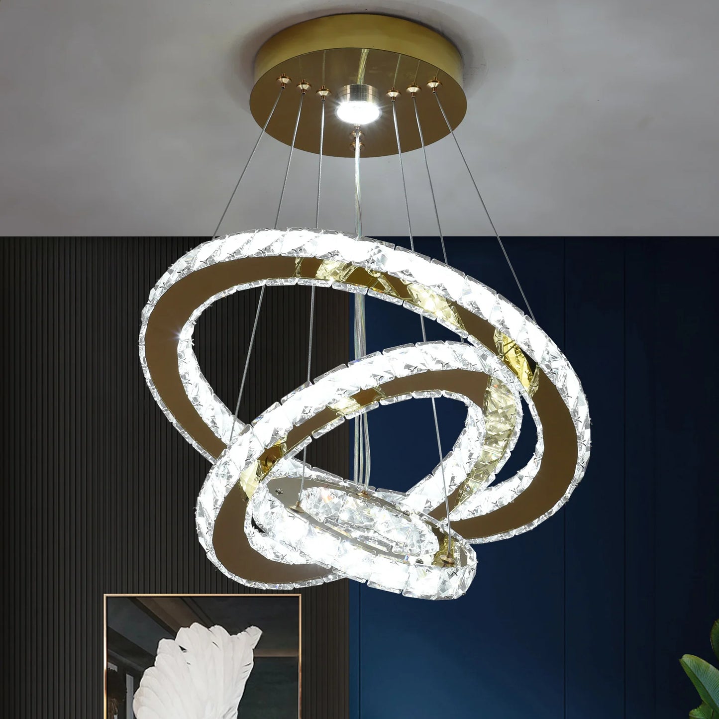 Luxury Rings Pendant Light LED Crystal Ceiling Lamp Modern Home Decor Lustre Living Dining Room Chandelier Indoor Lumin Fixture