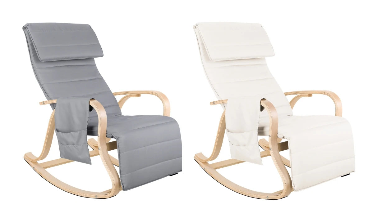 Getone Rocking Chair, Resting Armchair, Nursing Chair with Armrests Footrest for Bedroom Living Room, White / Grey 2 Colors