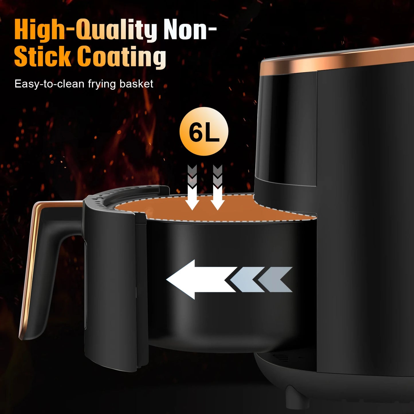 OYAJIA 6L Air Fryer with Smart Touch Display 60 Minutes Timer & 80°C-200°C Adjustable Temperature& 8 Preset Cooking Modes