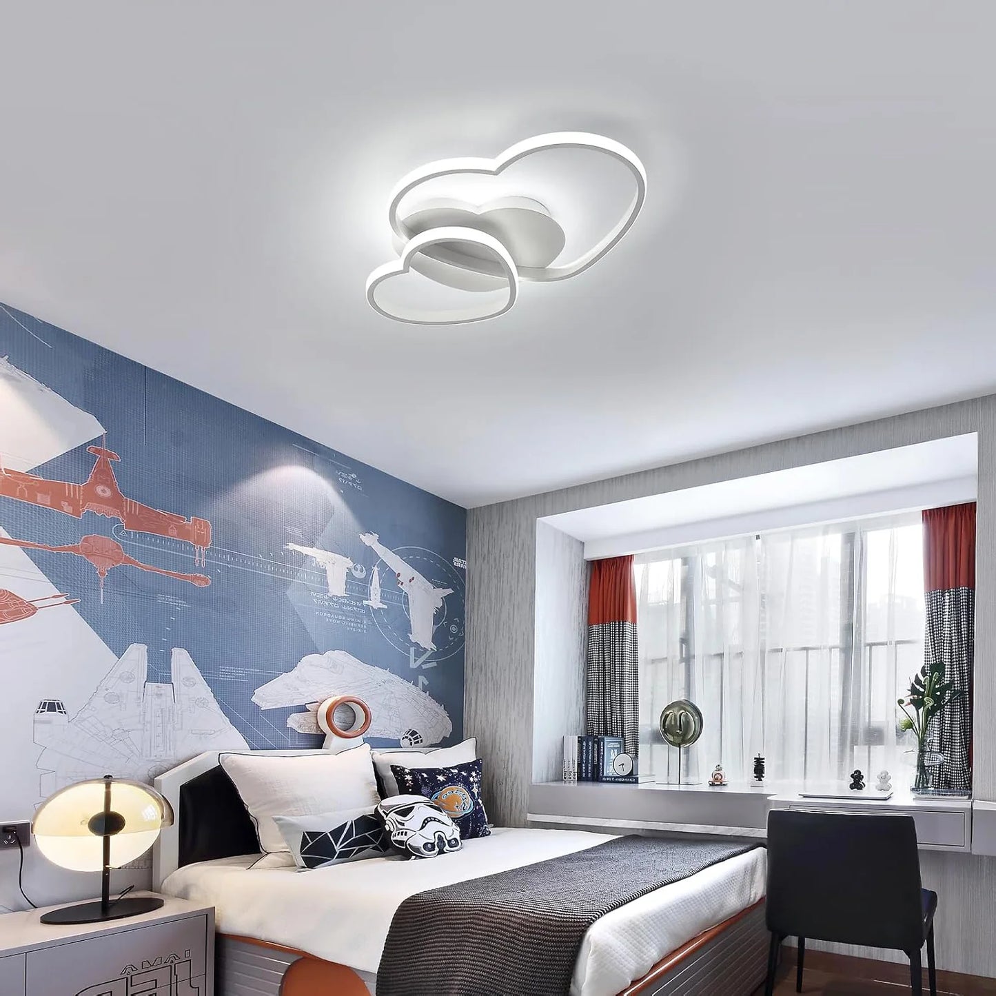 Dimmable LED Ceiling Light,64W Heart Ceiling Lamp 3000K/4500K/6500K,Chandelier White with Remote Control for Bedroom