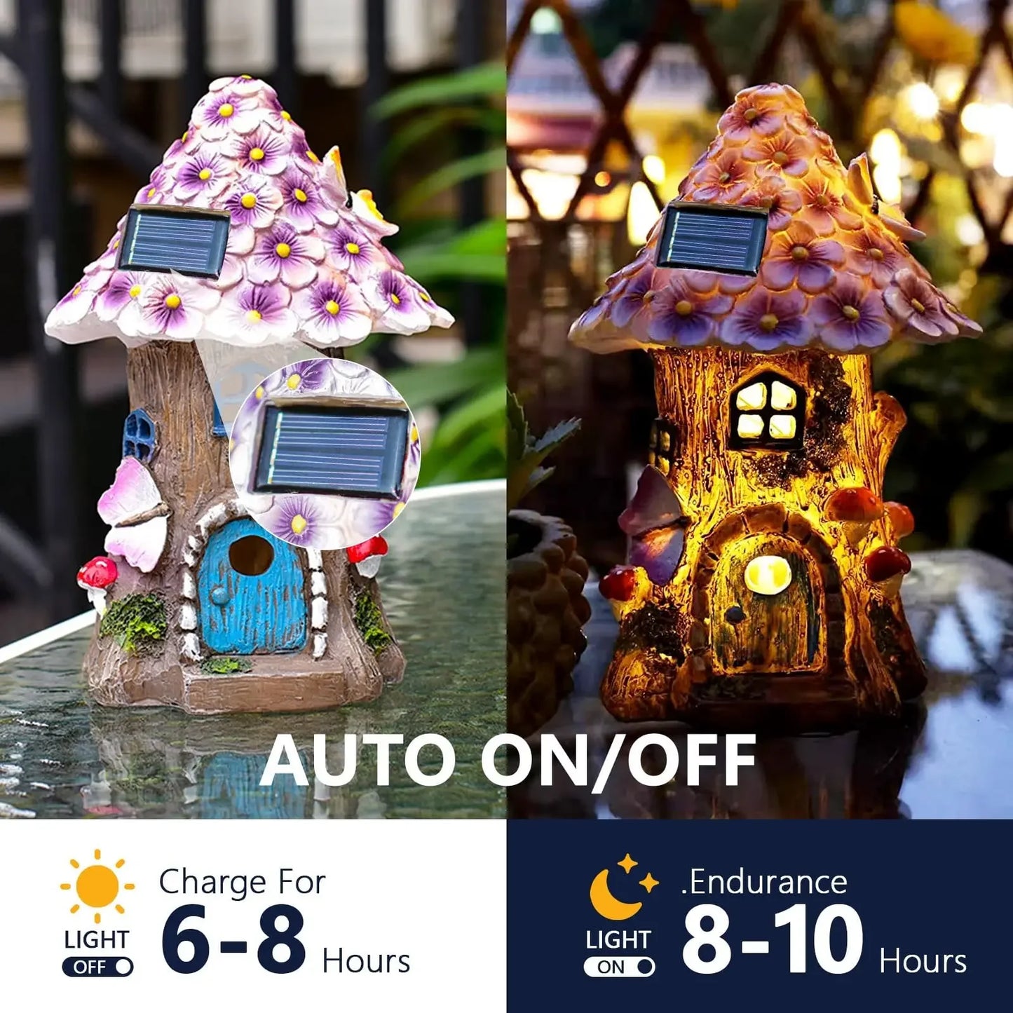 Fairy Garden House Solar Outdoor Statue, Light Up Mushroom Figurines Lawn Decorations for Yard, Fairies for Miniature House