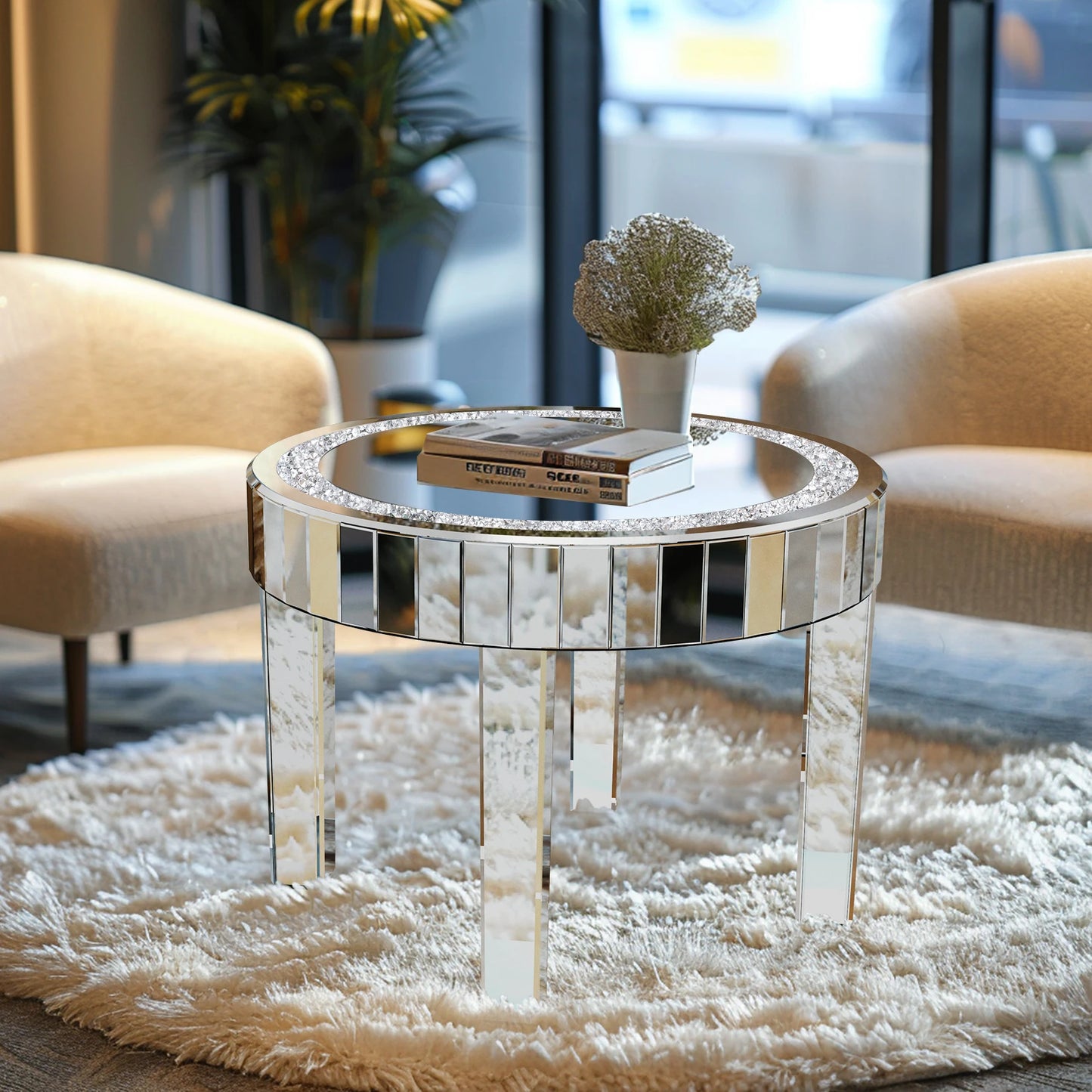 Luxury Mirrored Round Side Table
