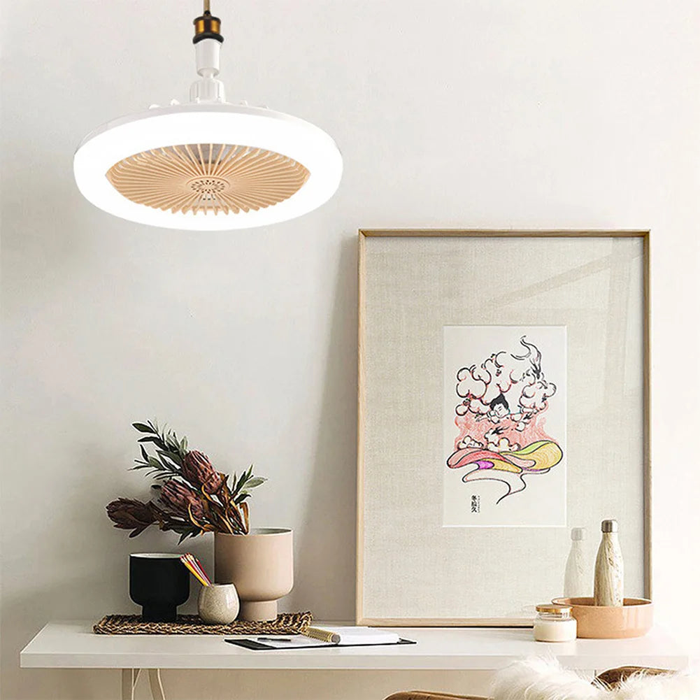 2 In 1 Silent Ceiling Fan Light with Remote Control 3 Speeds Fan Light Dimming Three Color Light for Home Living Room Bedroom