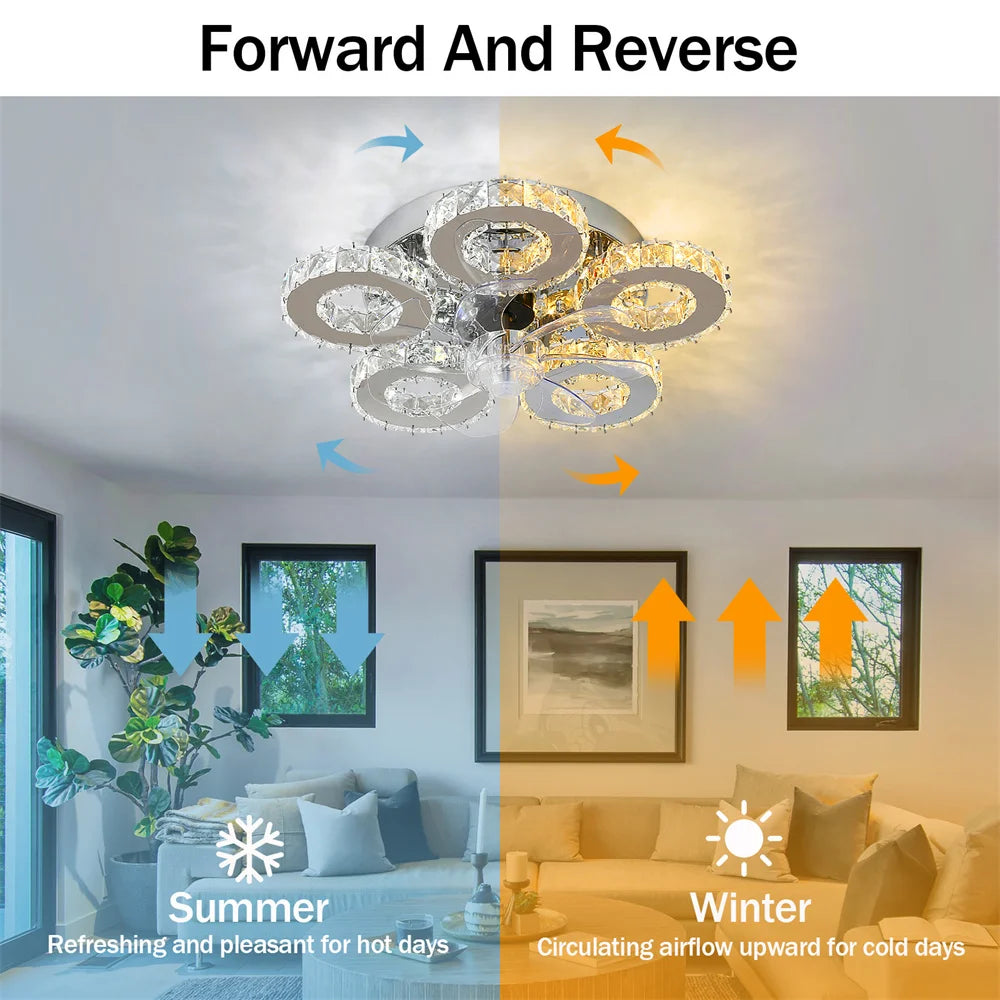 Modern Ceiling Fan Lamp APP Remote Control Crystal Led Chandelier Fan Light Bedroom Living Room Home Appliance Decor Fixture