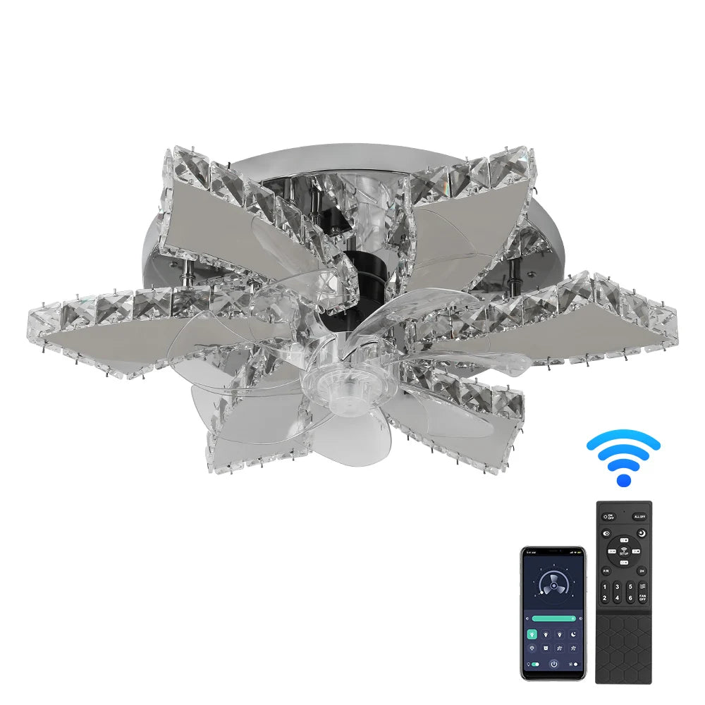 Modern Ceiling Fan Lamp APP Remote Control Crystal Led Chandelier Fan Light Bedroom Living Room Home Appliance Decor Fixture