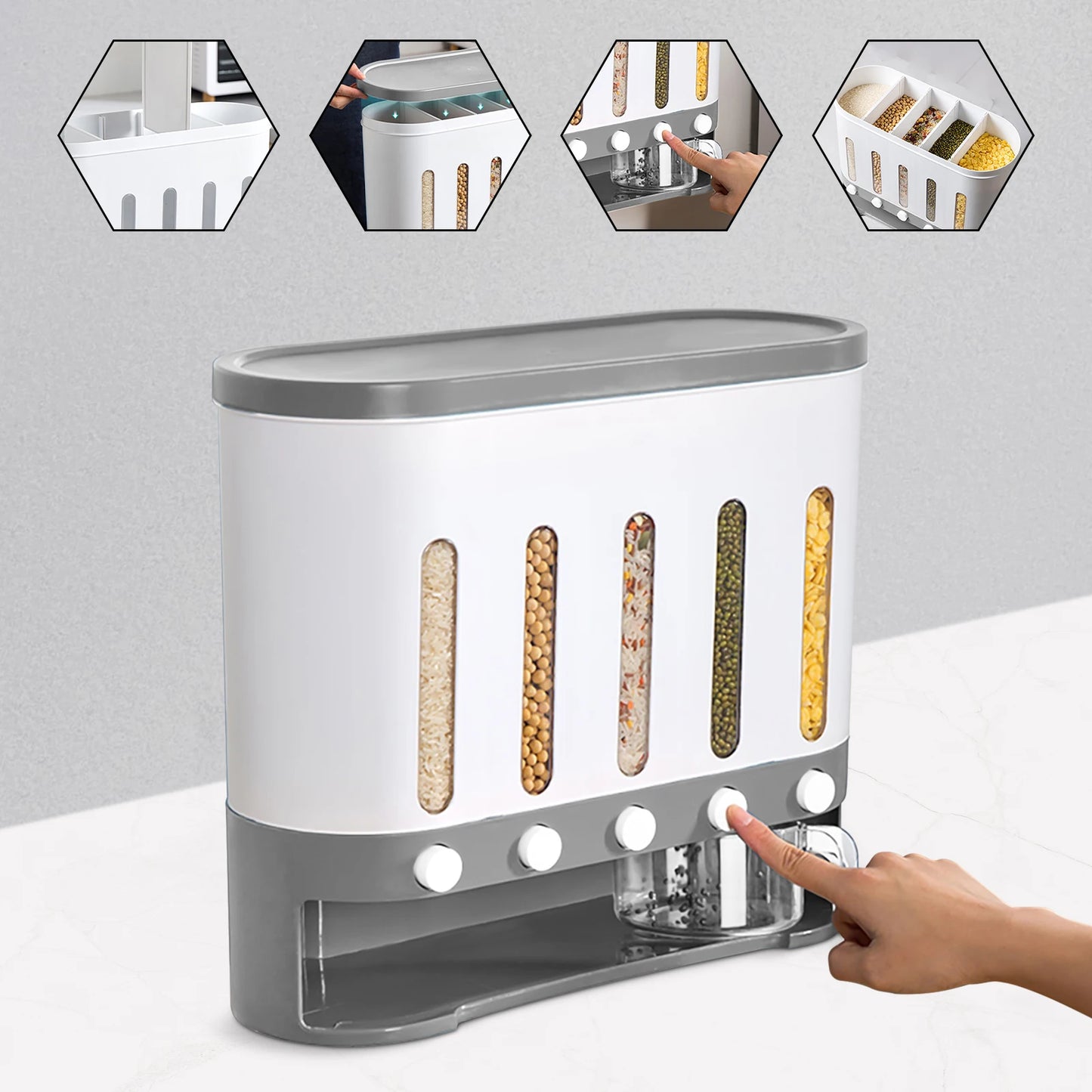 Cereal Dispenser Rice Grain Dry Food Storage Container Kitchen Wall Mounted Box Homes, Kitchens For Rice, Mung Beans, Flour