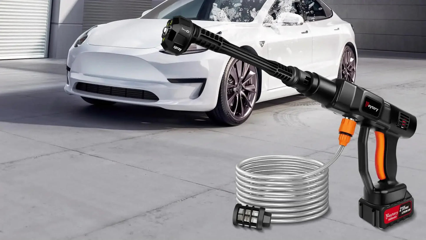 21V Cordless Power Washer Gun, Portable Pressure Cleaner with 2 Batteries & 5M Hose, 25CM Jet Wash for Car, Bike, Yard, Home