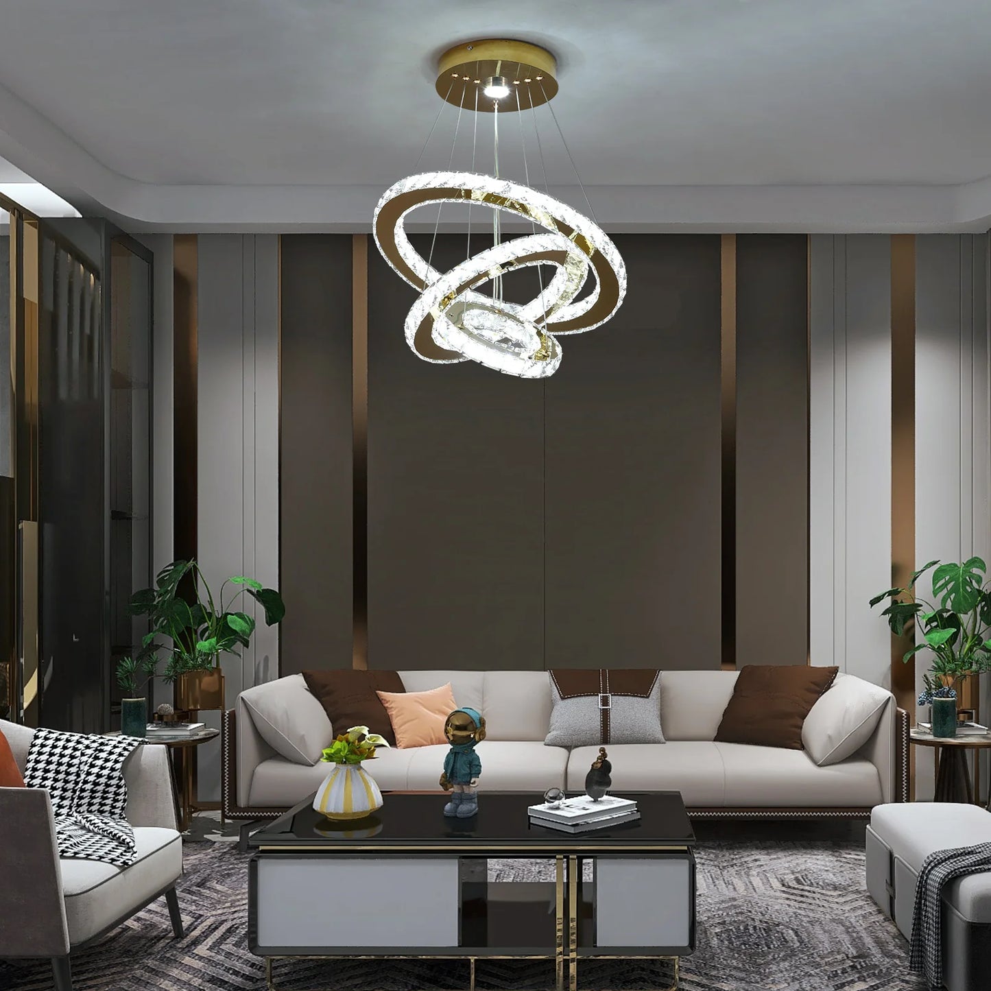 Luxury Rings Pendant Light LED Crystal Ceiling Lamp Modern Home Decor Lustre Living Dining Room Chandelier Indoor Lumin Fixture