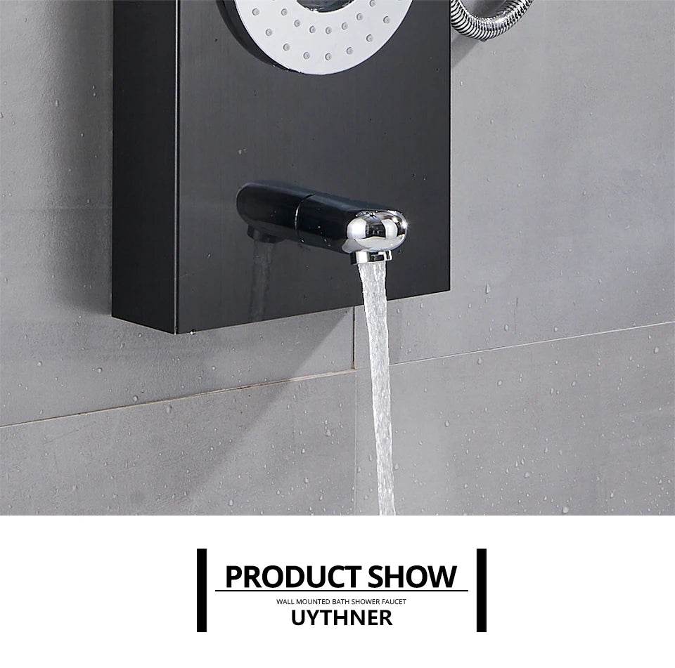 Black/Brushed Bathroom Shower Faucet Set LED Rainfall Shower Panel System Bathtub Water Mixer Tap Massage SPA Temperature Screen