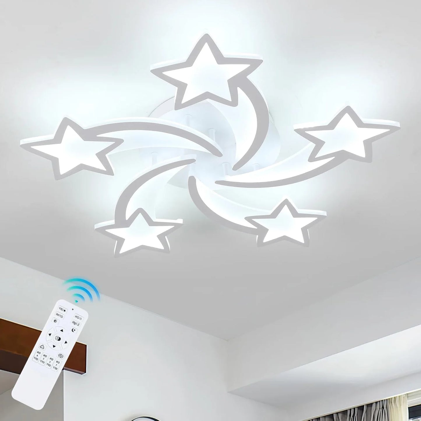 Dimmable LED Ceiling Light with Remote Control, White Creative LED Ceiling Light with 5 Heads for Living Room, Bedroom