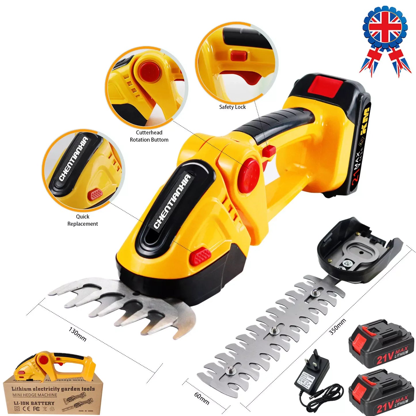 2 in 1 Cordless Handheld Hedge Trimmer Rechargeable Electric Trimmer Garden