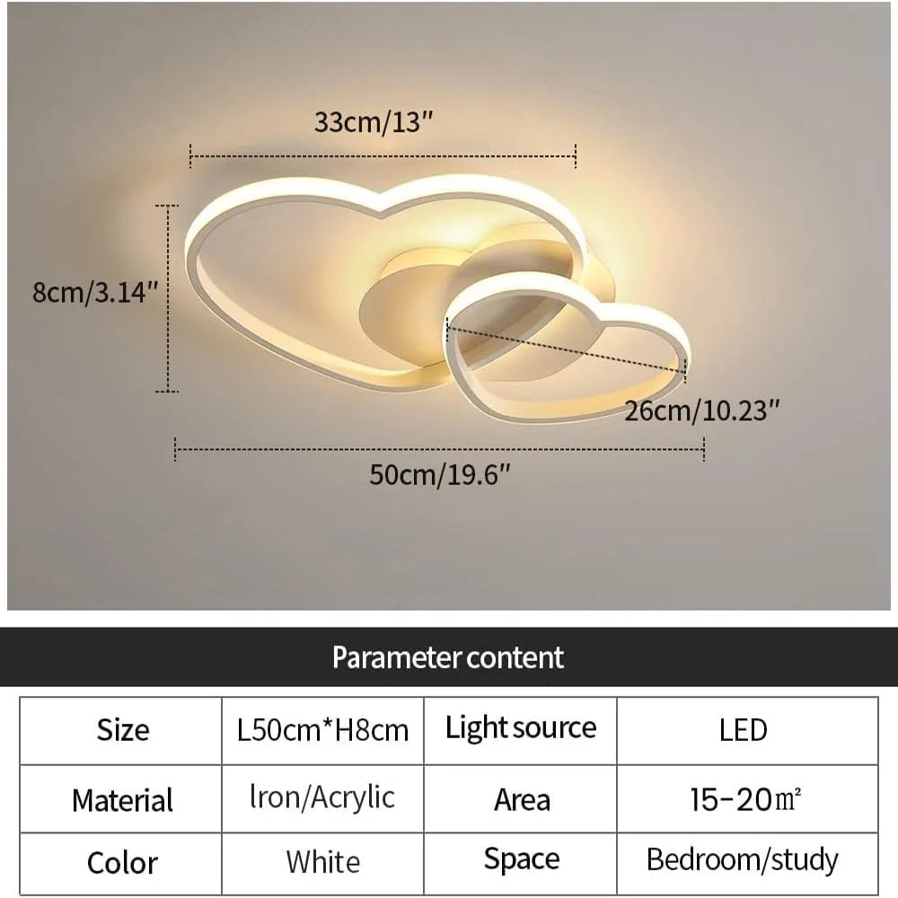 Dimmable LED Ceiling Light,64W Heart Ceiling Lamp 3000K/4500K/6500K,Chandelier White with Remote Control for Bedroom