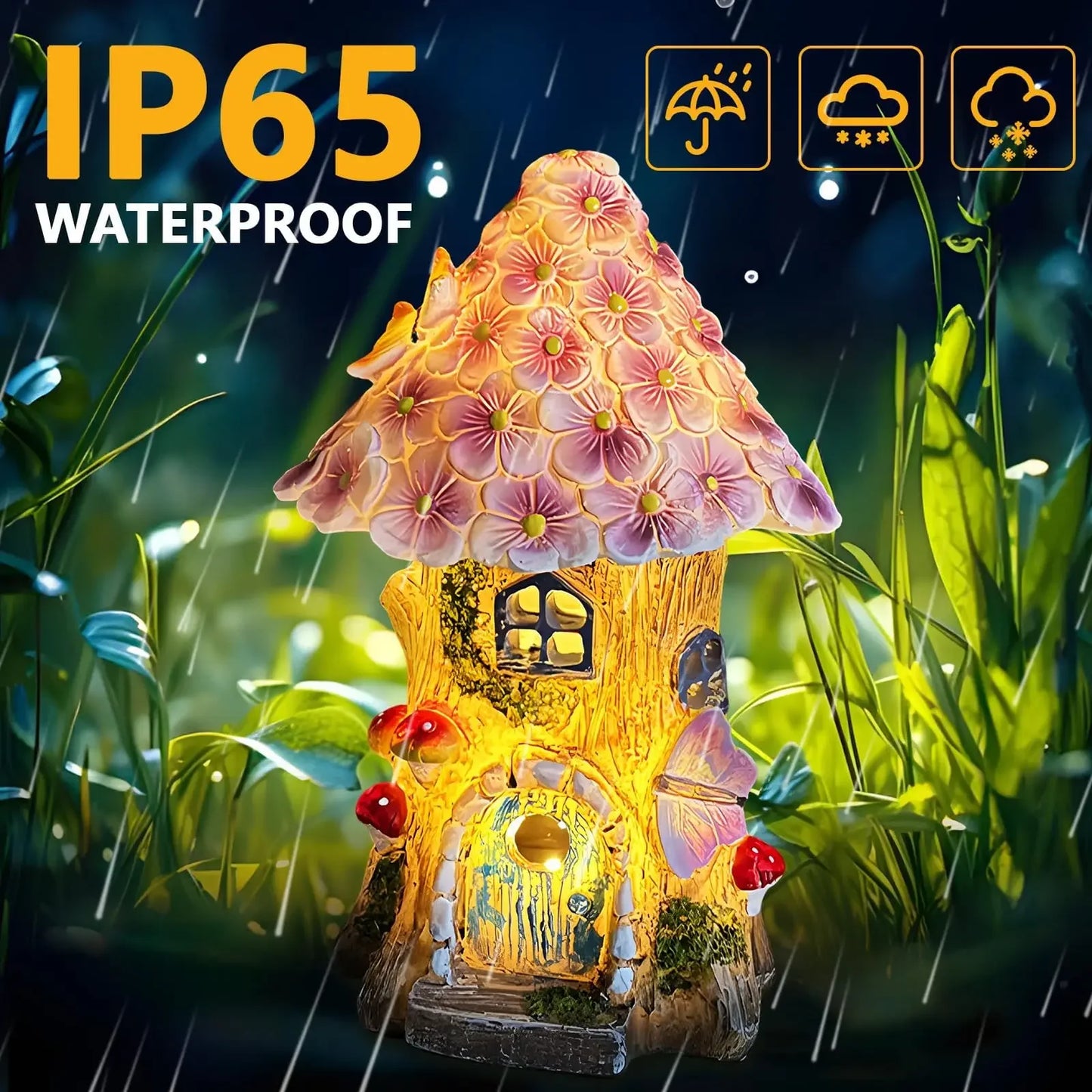 Fairy Garden House Solar Outdoor Statue, Light Up Mushroom Figurines Lawn Decorations for Yard, Fairies for Miniature House