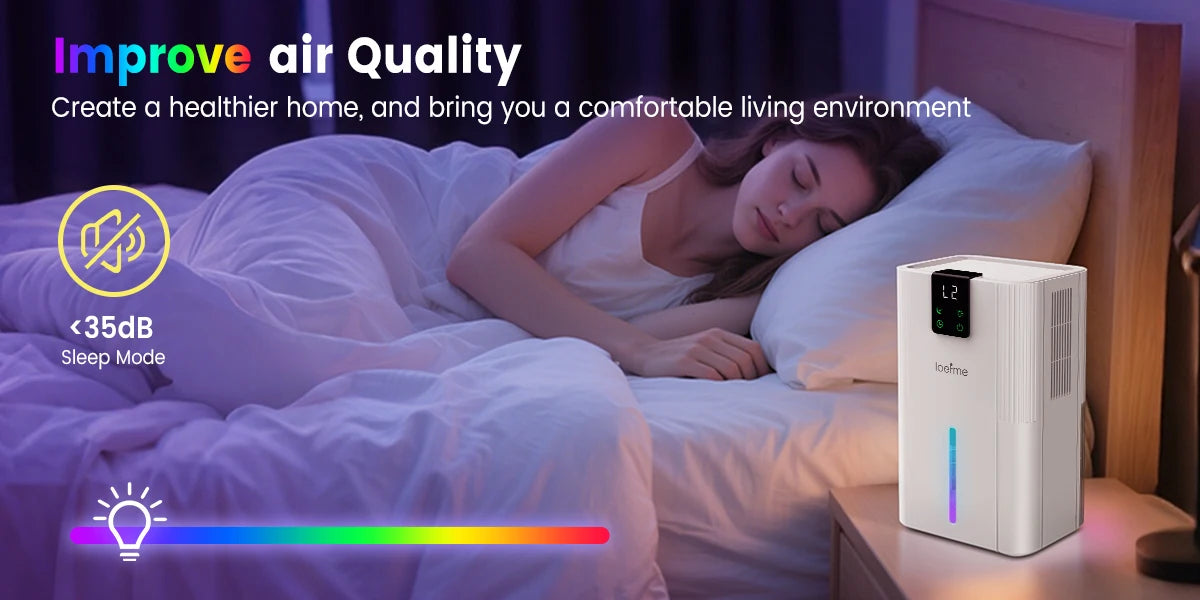LOEFME Silent Dehumidifier 2.8L Large Air Dehumidifier 650ml/Day with Touch Display LED Light for Home Bedroom Office Basement