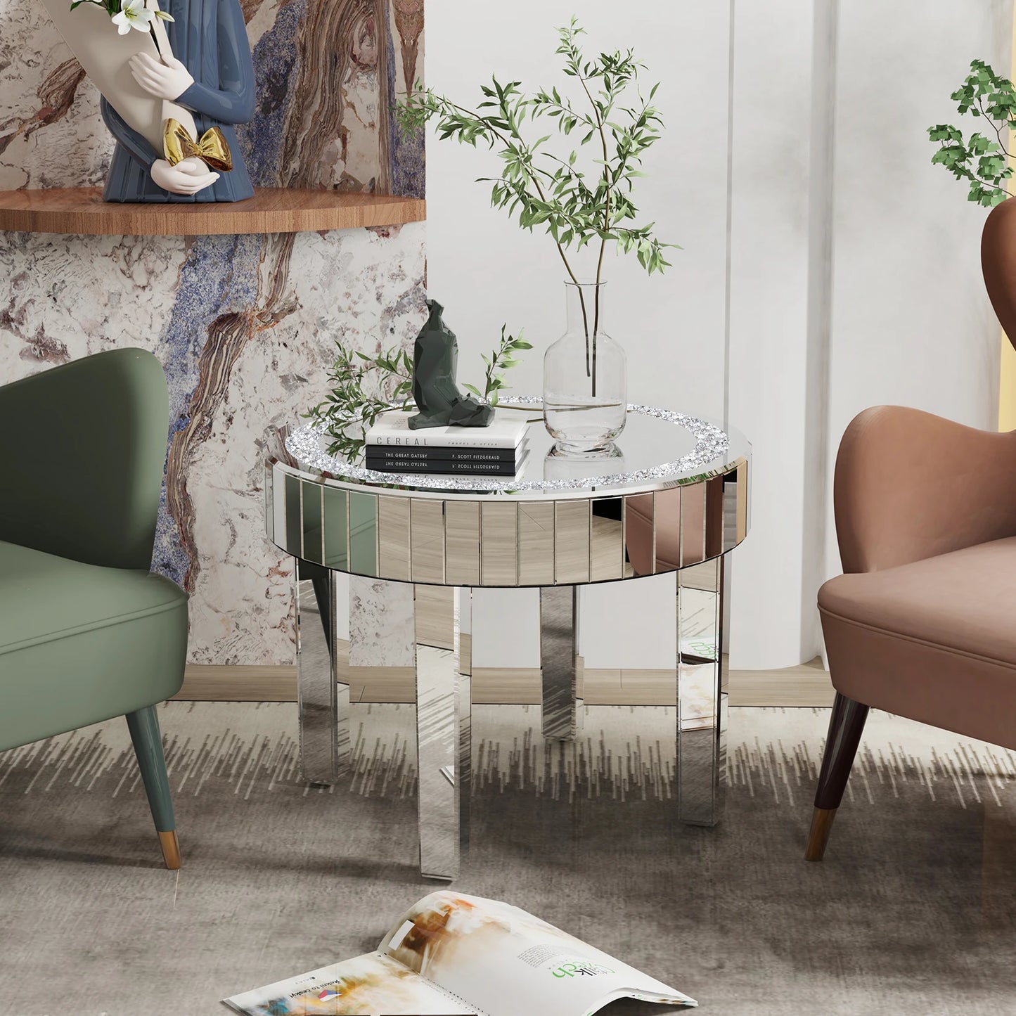 Luxury Mirrored Round Side Table