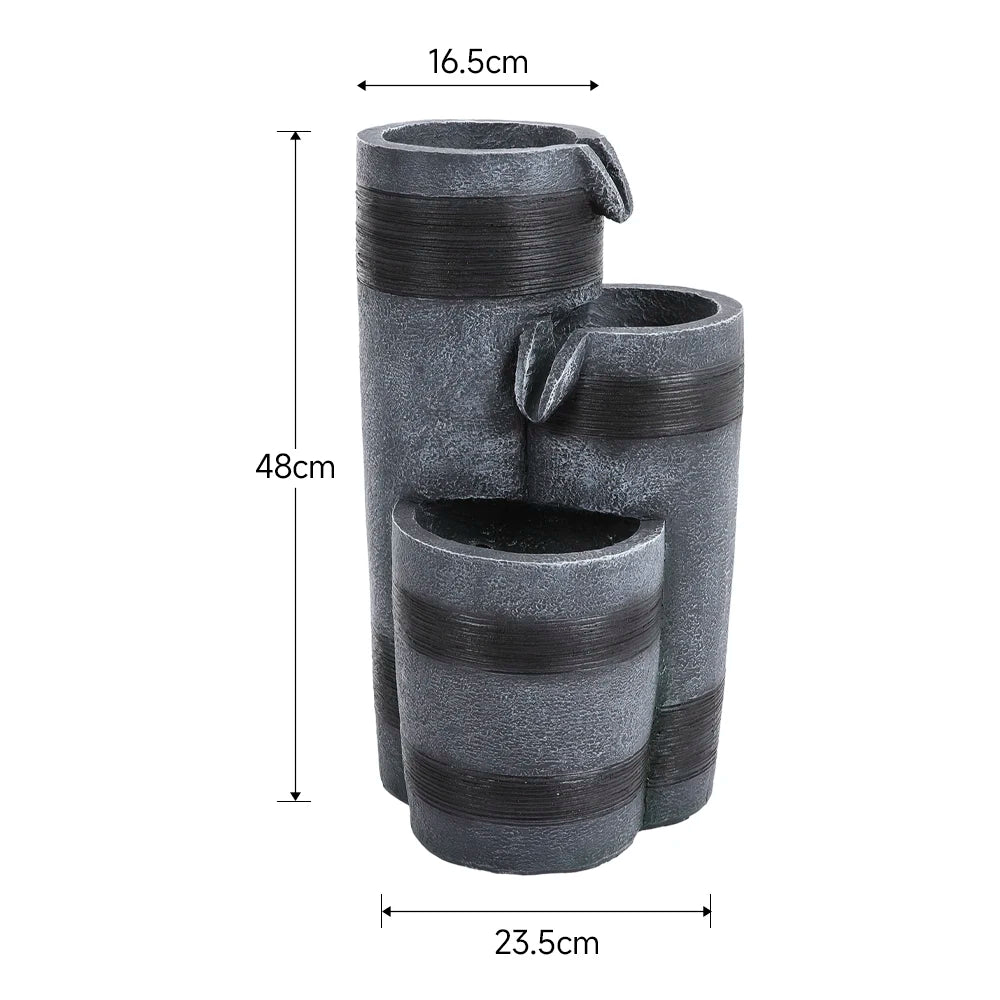 【Breeins】Rustic Outdoor Floor Water Fountain High with LED Light Cascading Bowls for Garden Patio Backyard