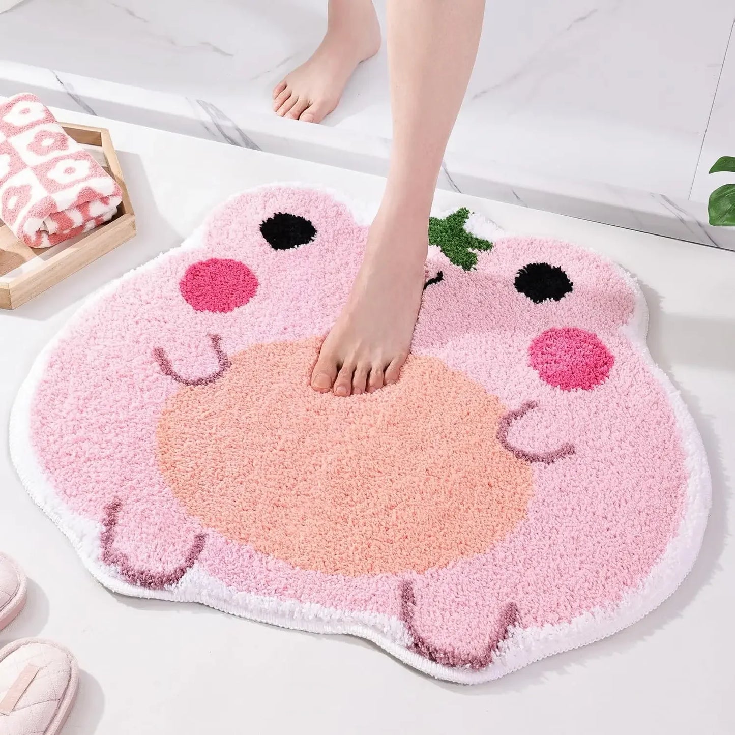 Cute Bath Mat Non Slip Frog Bath Rug for Bathroom,Luxury Absorbent Mats,Machine Washable Shaggy Soft Rugs Bathroom Decor