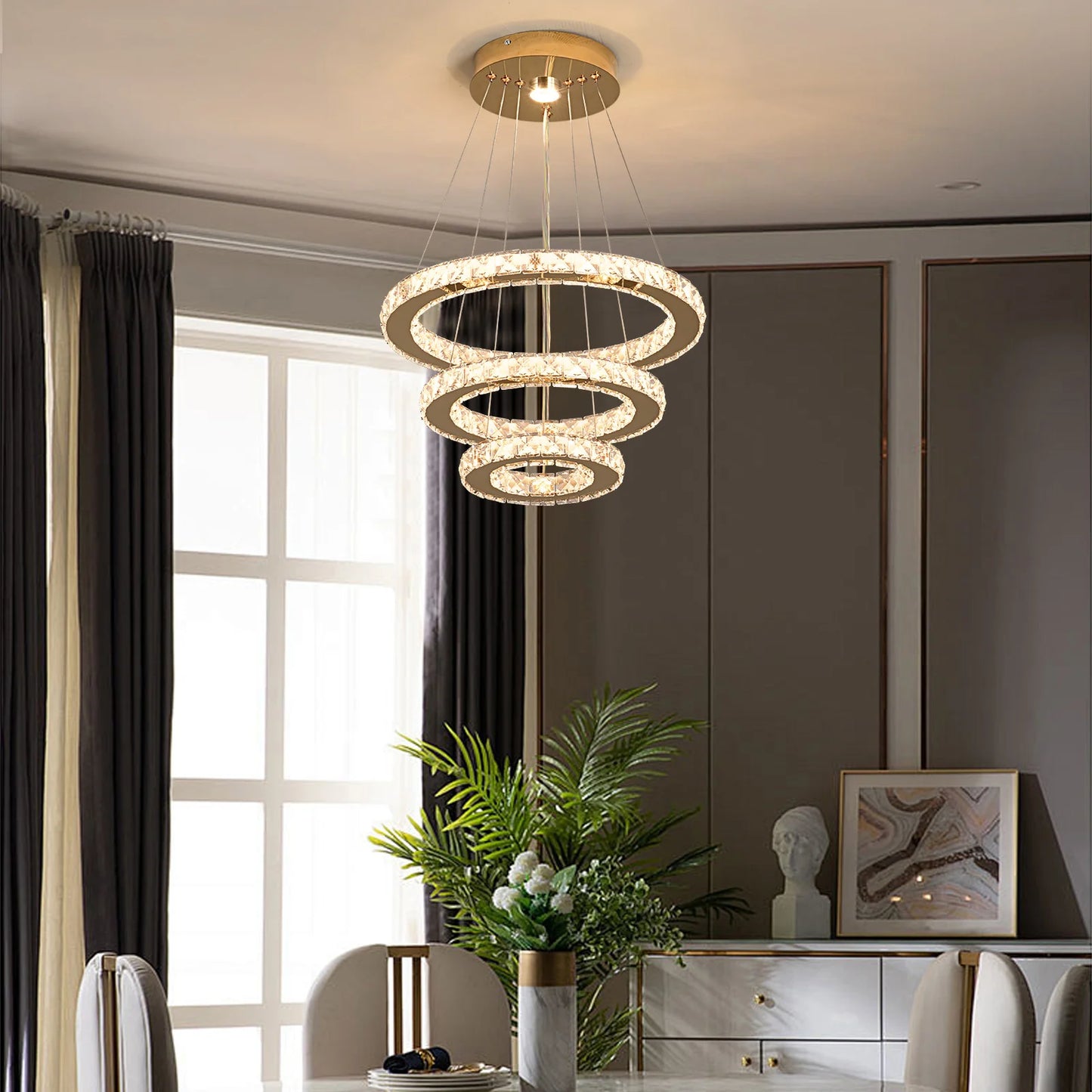 Luxury Rings Pendant Light LED Crystal Ceiling Lamp Modern Home Decor Lustre Living Dining Room Chandelier Indoor Lumin Fixture
