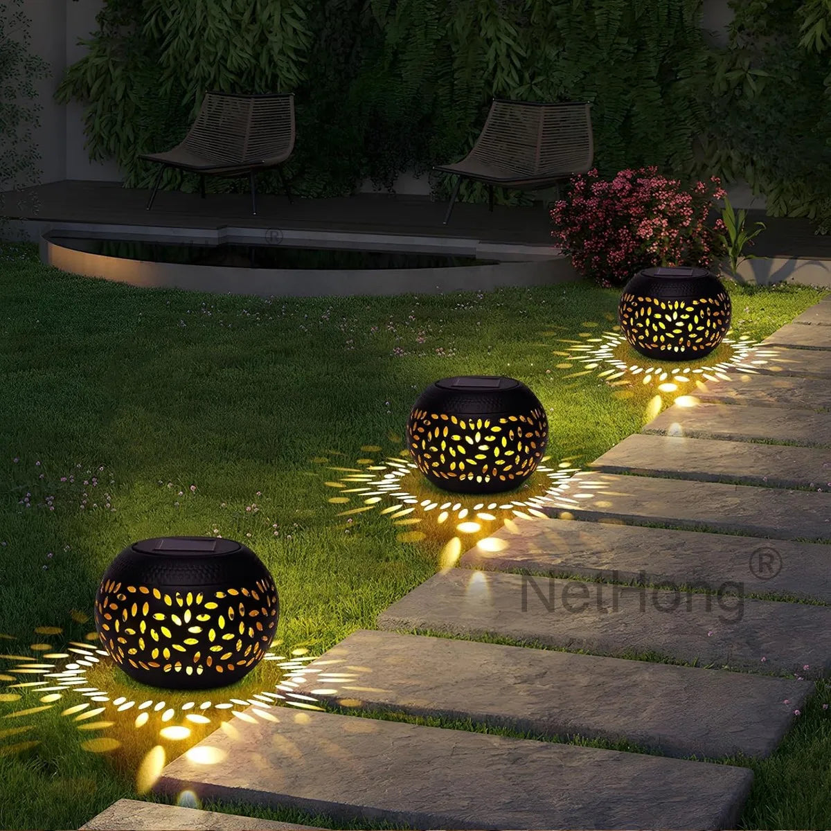 Metal LED Solar ndustrial Style Light Hollowed Out Lawn Garden Lights Decor
