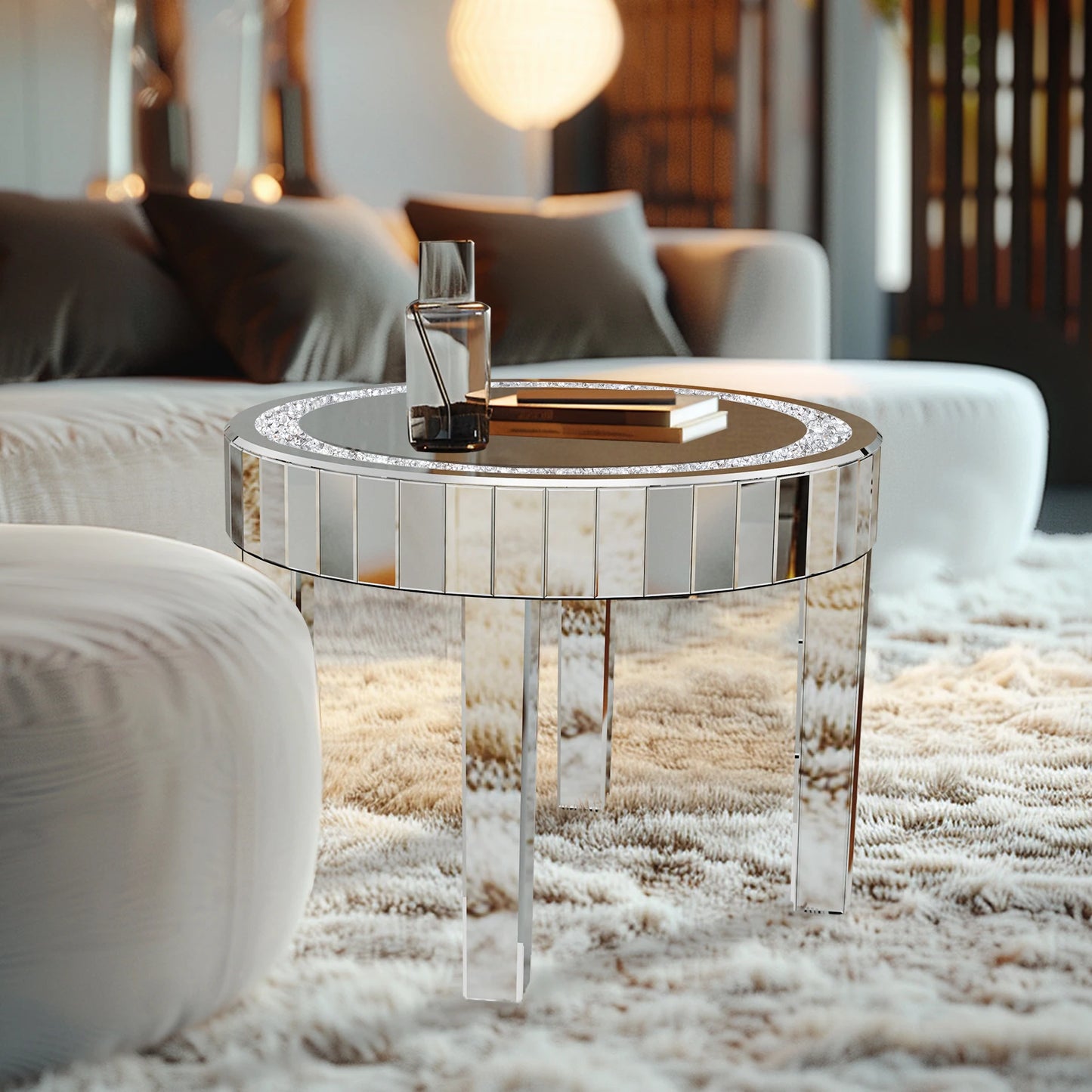 Luxury Mirrored Round Side Table
