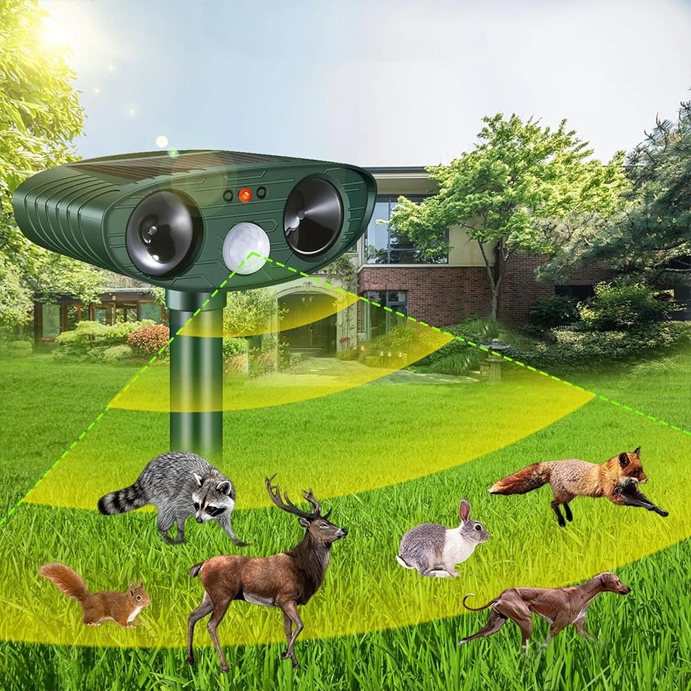 Solar Ultrasonic Animal Repellent Outdoor Animal Repeller Deer Repellent Device Outdoor Squirrel Repellent for Yard Farm Garden