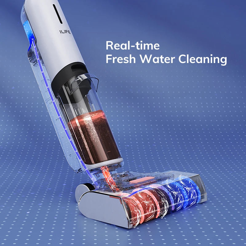 Ilife W90 Cordless Wireless Wet Dry Smart Mop Washing, 5500Pa Suction, 1 Min Self Cleaning, Large Dual Water Tank
