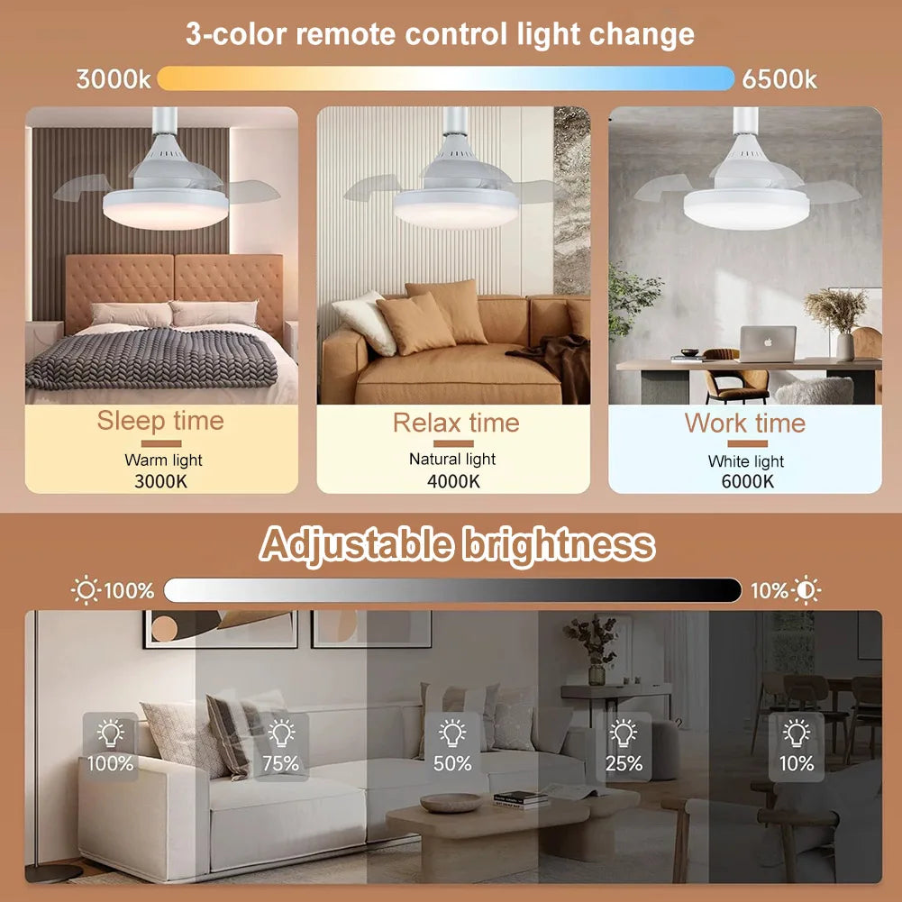 30/60W Lighted Ceiling Fan Ultra-quiet Invisible With Remote Control Retractable Blades Hall Screw Fan Light LED Chandelier Fan