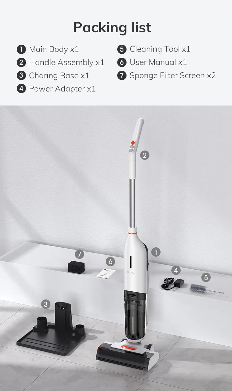Ilife W90 Cordless Wireless Wet Dry Smart Mop Washing, 5500Pa Suction, 1 Min Self Cleaning, Large Dual Water Tank