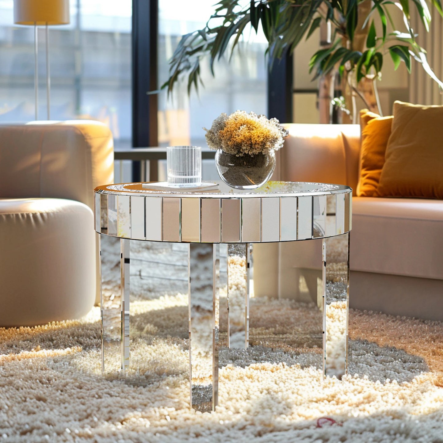 Luxury Mirrored Round Side Table